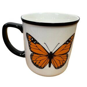 Abbott Collection | Monarch Butterfly Stoneware Mug – 14 oz | Black Rim & Handle